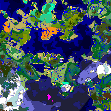Predicted biome map of Java 1.19.2 seed 3592719135367177720 around estimated spawn