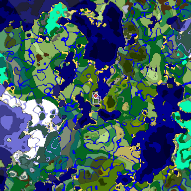 Predicted biome map of Java 1.19.2 seed 1776092343268321460 around estimated spawn