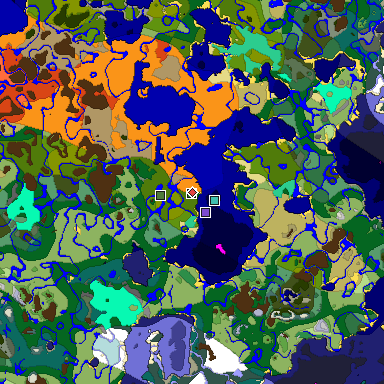 Predicted biome map of Java 1.19.2 seed -4917139622190951908 around estimated spawn