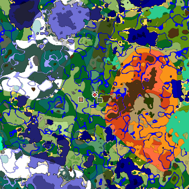 Predicted biome map of Java 1.19.2 seed 6980298126934212756 around estimated spawn