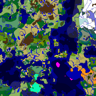 Predicted biome map of Java 1.19.2 seed -167940587326728238 around estimated spawn