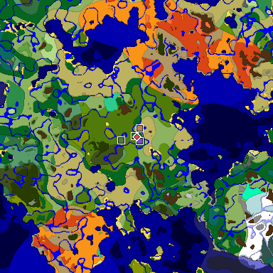 Predicted biome map of Java 1.19.2 seed 6852523345256171346 around estimated spawn