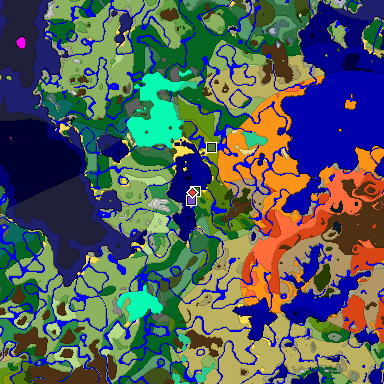 Predicted biome map of Java 1.19.2 seed 8712442170074168835 around estimated spawn