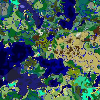 Predicted biome map of Java 1.19.2 seed -6865852260186483123 around estimated spawn