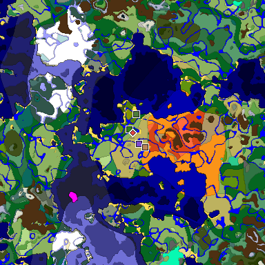 Predicted biome map of Java 1.19.2 seed 2892646112058233652 around estimated spawn
