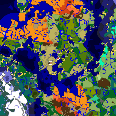 Predicted biome map of Java 1.19.2 seed 6040062200243532463 around estimated spawn