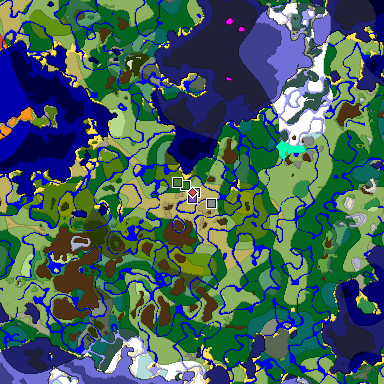 Predicted biome map of Java 1.19.2 seed -5519729629332295880 around estimated spawn