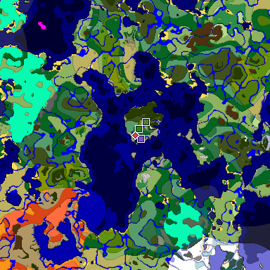 Predicted biome map of Java 1.19.2 seed -7778505425129231653 around estimated spawn