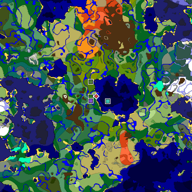 Predicted biome map of Java 1.19.2 seed 8814052278641924302 around estimated spawn