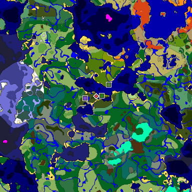 Predicted biome map of Java 1.19.2 seed -2977132532355280227 around estimated spawn