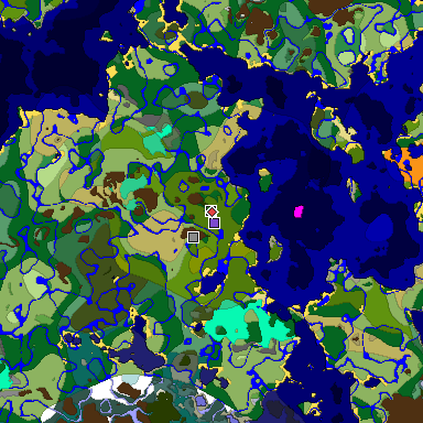 Predicted biome map of Java 1.19.2 seed 8190162734846618032 around estimated spawn