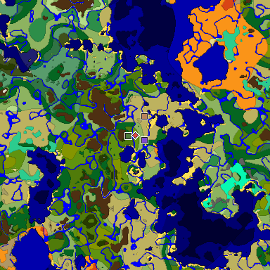 Predicted biome map of Java 1.19.2 seed 796873540986955505 around estimated spawn