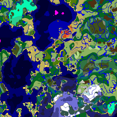 Predicted biome map of Java 1.19.2 seed -1472820363119301389 around estimated spawn