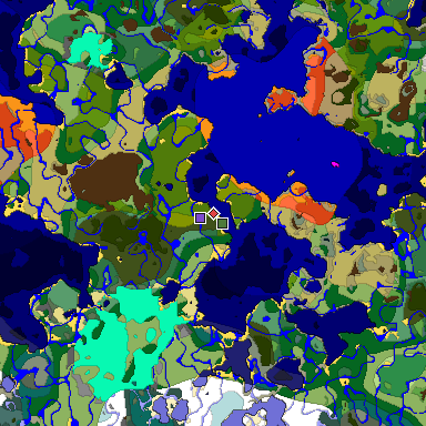 Predicted biome map of Java 1.19.2 seed -447641969891154015 around estimated spawn