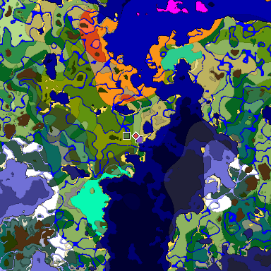 Predicted biome map of Java 1.19.2 seed 5196861854758709428 around estimated spawn