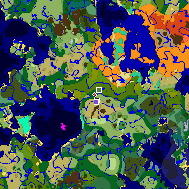Predicted biome map of Java 1.19.2 seed -991475381623440866 around estimated spawn