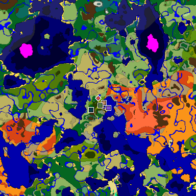 Predicted biome map of Java 1.19.2 seed -7147788234219843072 around estimated spawn