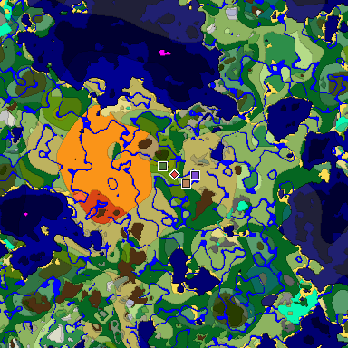 Predicted biome map of Java 1.19.2 seed -6282093966623518514 around estimated spawn