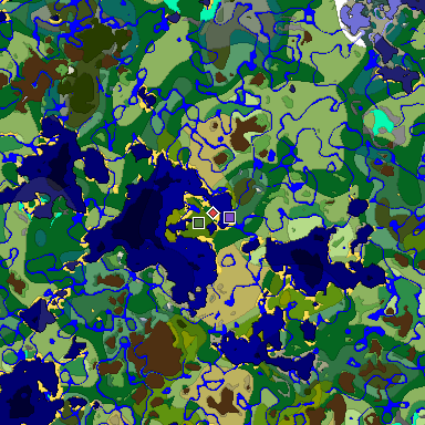 Predicted biome map of Java 1.19.2 seed 4257873895441805216 around estimated spawn