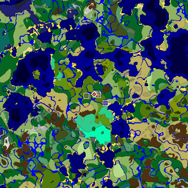 Predicted biome map of Java 1.19.2 seed 1497790014819790413 around estimated spawn