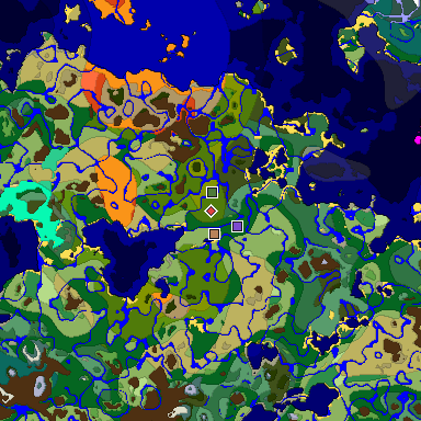 Predicted biome map of Java 1.19.2 seed -7124101760942768274 around estimated spawn