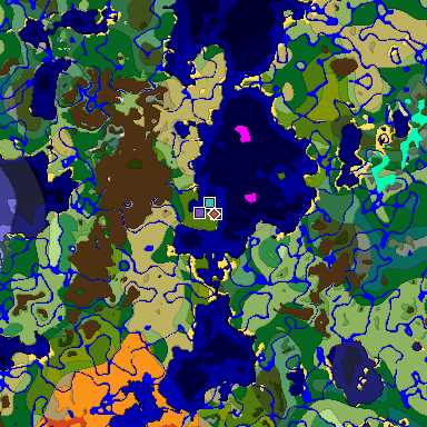 Predicted biome map of Java 1.19.2 seed -4284345929266382902 around estimated spawn
