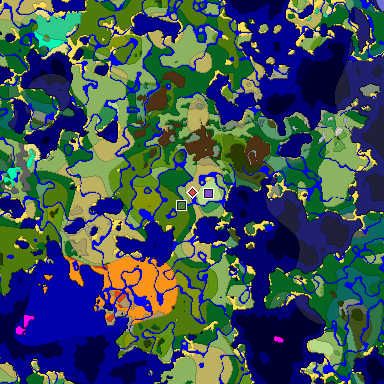 Predicted biome map of Java 1.19.2 seed -5422990943063190844 around estimated spawn