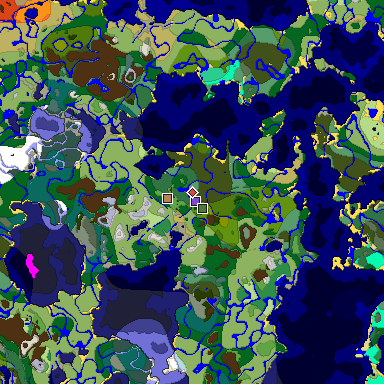 Predicted biome map of Java 1.19.2 seed 2789348358670029816 around estimated spawn