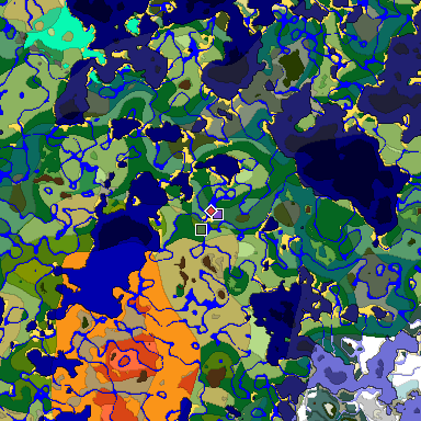Predicted biome map of Java 1.19.2 seed 8051747813310029328 around estimated spawn