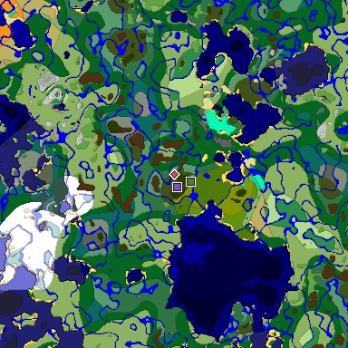 Predicted biome map of Java 1.19.2 seed 2840884242552193947 around estimated spawn
