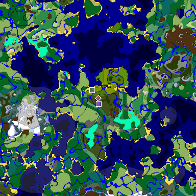 Predicted biome map of Java 1.19.2 seed -7385115910900225072 around estimated spawn