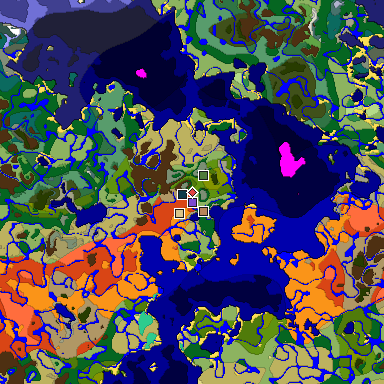 Predicted biome map of Java 1.19.2 seed 4460575007750157363 around estimated spawn