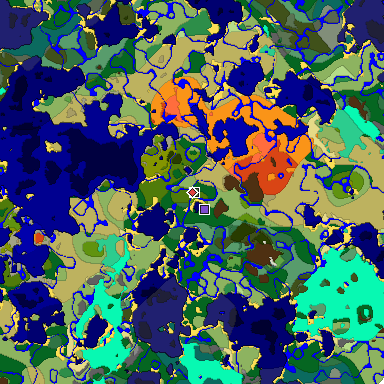 Predicted biome map of Java 1.19.2 seed -3476628541579312710 around estimated spawn