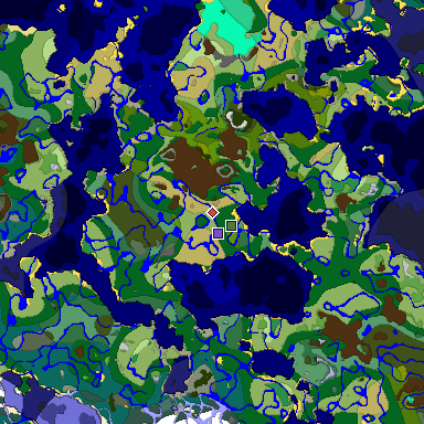 Predicted biome map of Java 1.19.2 seed -1107996036637766067 around estimated spawn