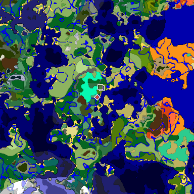 Predicted biome map of Java 1.19.2 seed -1001641755892614519 around estimated spawn