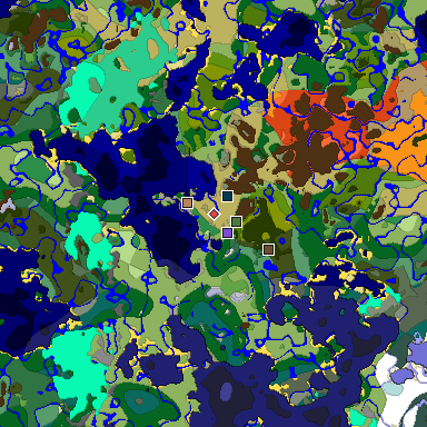Predicted biome map of Java 1.19.2 seed -3922108659805897781 around estimated spawn