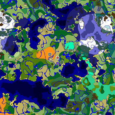 Predicted biome map of Java 1.19.2 seed 7774063928034534460 around estimated spawn