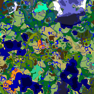 Predicted biome map of Java 1.19.2 seed 6761014653822651610 around estimated spawn