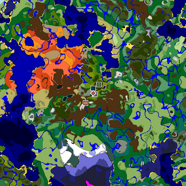 Predicted biome map of Java 1.19.2 seed -3878981558927317939 around estimated spawn