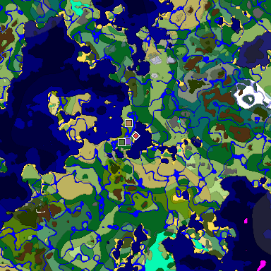 Predicted biome map of Java 1.19.2 seed -7069698295461950649 around estimated spawn