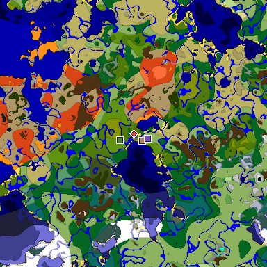 Predicted biome map of Java 1.19.2 seed -1341840070631995364 around estimated spawn
