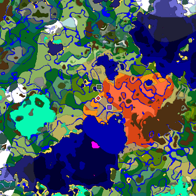 Predicted biome map of Java 1.19.2 seed -5400031247269547018 around estimated spawn