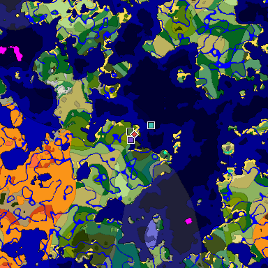 Predicted biome map of Java 1.19.2 seed -4248343823753750956 around estimated spawn