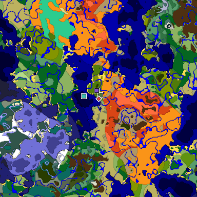 Predicted biome map of Java 1.19.2 seed 4906512852346523543 around estimated spawn