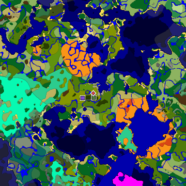 Predicted biome map of Java 1.19.2 seed 490712769945505315 around estimated spawn