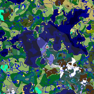 Predicted biome map of Java 1.19.2 seed 311125655961759867 around estimated spawn
