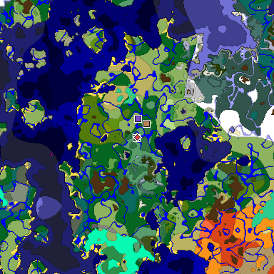 Predicted biome map of Java 1.19.2 seed -7031970572977229529 around estimated spawn