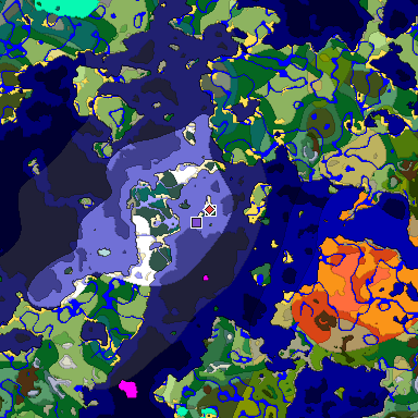 Predicted biome map of Java 1.19.2 seed -3152204739443454680 around estimated spawn