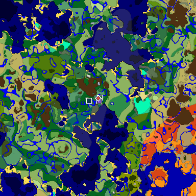 Predicted biome map of Java 1.19.2 seed -4460054697541407498 around estimated spawn