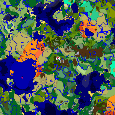 Predicted biome map of Java 1.19.2 seed -1070615133206196840 around estimated spawn